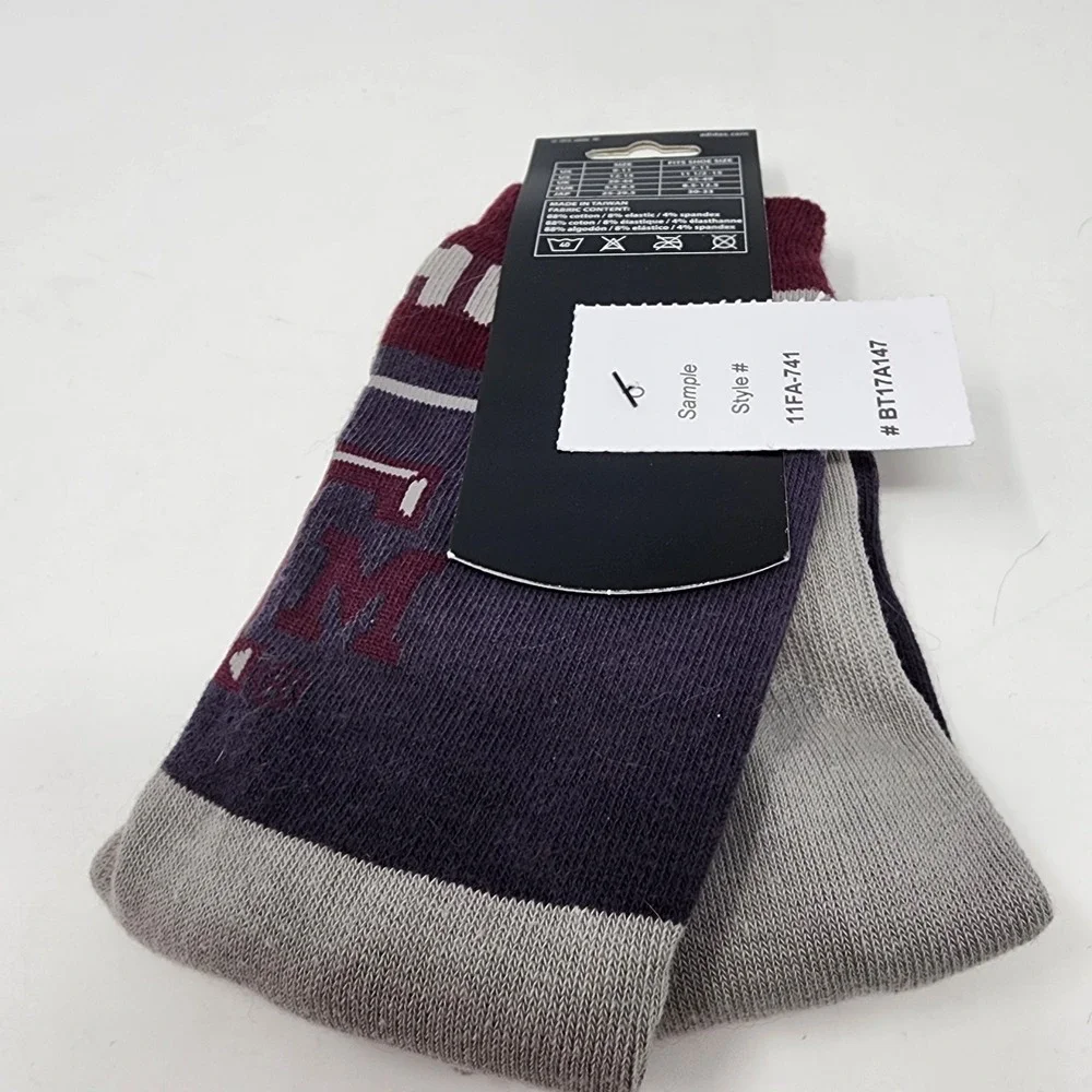 Adidas Texas A&M Aggies Socks Size L NCAA Crew Cotton Blend Maroon Grey 11FA-741